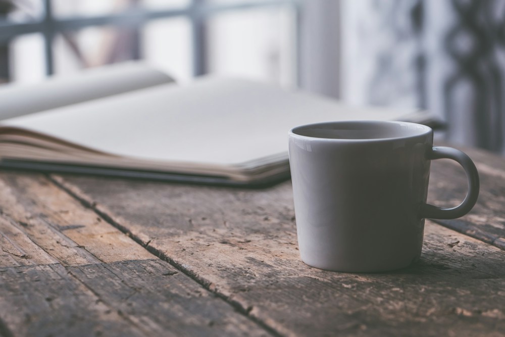 A handcrafted ceramic coffee mug.